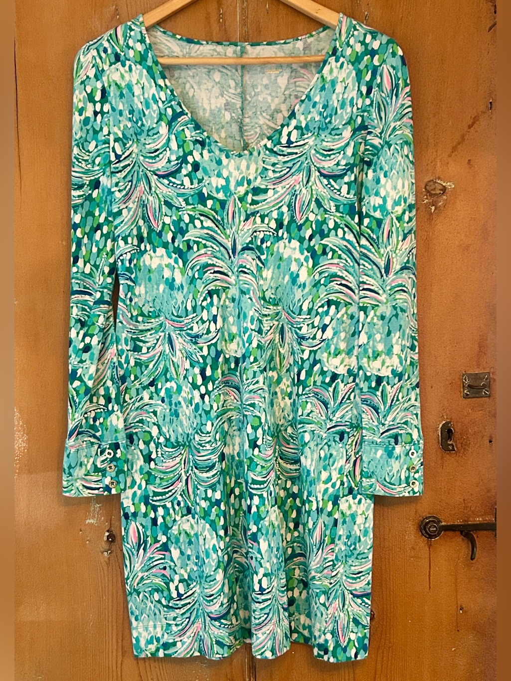 Lilly Pulitzer 100% Cotton Dress With Gold Buttons On Sleeves Sz S